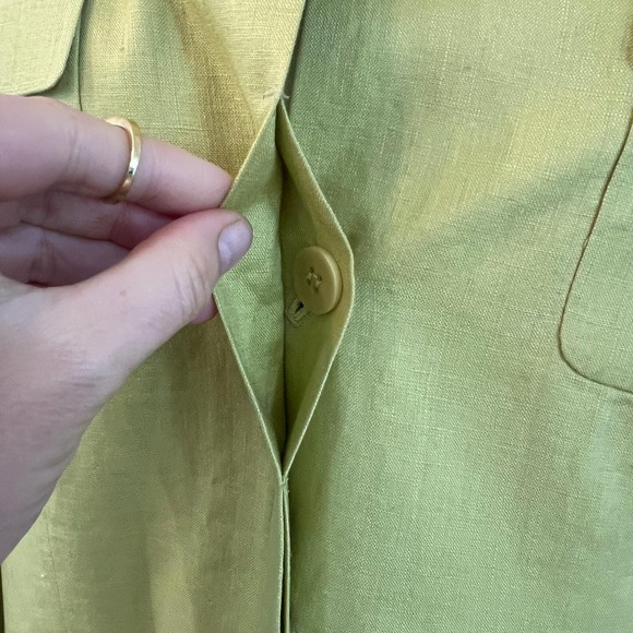 Planet Linen Jacket Utility Blazer Green Button Front Pockets Womens 12 - Picture 3 of 9